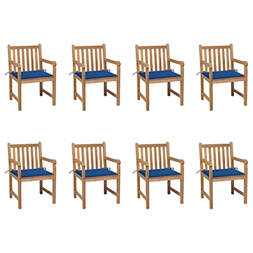 KTHLBRH Gartenstühle 8 STK. mit Königsblauen Kissen Teak Massivholz, Outdoor-Stühle Balkonstühle Freizeitstühle Terrassenstühle für Terrassen, Gärten, Decks von KTHLBRH