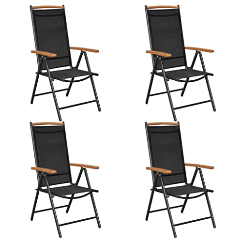KTHLBRH Gartenstühle Klappbar 4 STK. Aluminium und Textilene Schwarz, Outdoor-Stühle Balkonstühle Freizeitstühle Terrassenstühle für Garten, Rasen, Terrasse von KTHLBRH