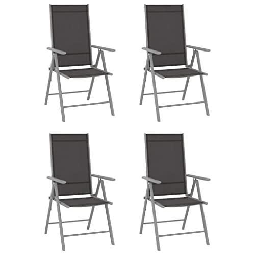 KTHLBRH Gartenstühle Klappbar 4 STK. Textilene Schwarz, Freizeitstühle Balkonstühle Outdoor-Stühle Terrassenstühle für Garten, Rasen, Terrasse von KTHLBRH
