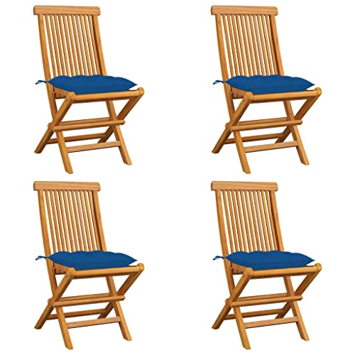 KTHLBRH Gartenstühle mit Blauen Kissen 4 STK. Massivholz Teak, Terrassenstühle Freizeitstühle Outdoor-Stühle Balkonstühle für Terrassen, Gärten, Decks von KTHLBRH