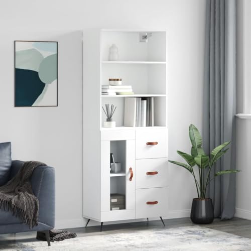 KTHLBRH Highboard Weiß Schrank gartenschrank for Innenraum Büro 69,5x34x180 cm Holzwerkstoff von KTHLBRH