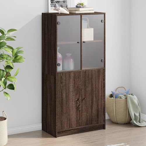 KTHLBRH Highboard mit Türen Braun Eiche-Optik kleiderschrank kommoden for Innenraum Wohnzimmer 68x37x142cm Holzwerkstoff von KTHLBRH