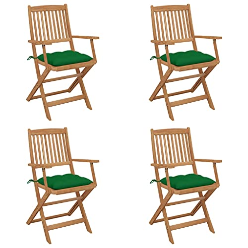KTHLBRH Klappbare Gartenstühle 4 STK. mit Kissen Massivholz Akazie, Terrassenstühle Freizeitstühle Balkonstühle Outdoor-Stühle für Garten, Rasen, Terrasse von KTHLBRH