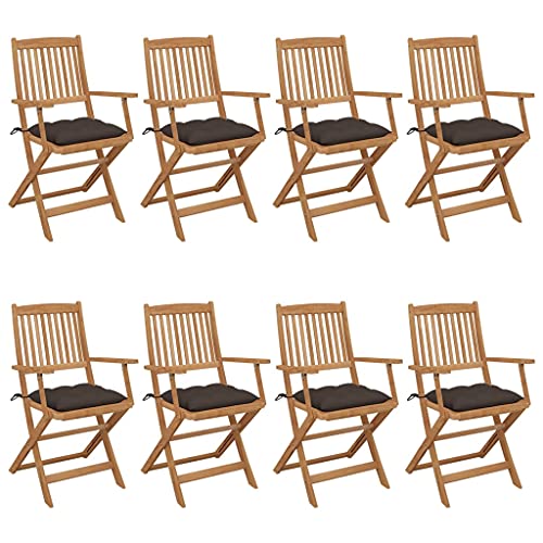 KTHLBRH Klappbare Gartenstühle 8 STK. mit Kissen Massivholz Akazie, Freizeitstühle Outdoor-Stühle Balkonstühle Terrassenstühle für Garten, Rasen, Terrasse von KTHLBRH