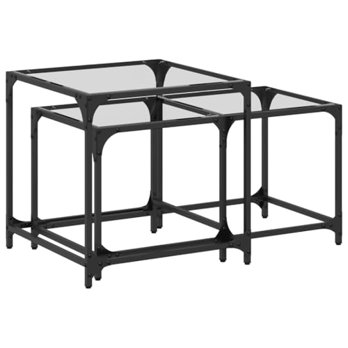 KTHLBRH Kleiner Gartentisch Beistelltisch Couch Wohnzimmertisch Kleine Beistelltische - Satztische 2 STK. mit Glasplatte Transparent Stahl für Garten Wohnzimmer Küche Schlafzimmer von KTHLBRH