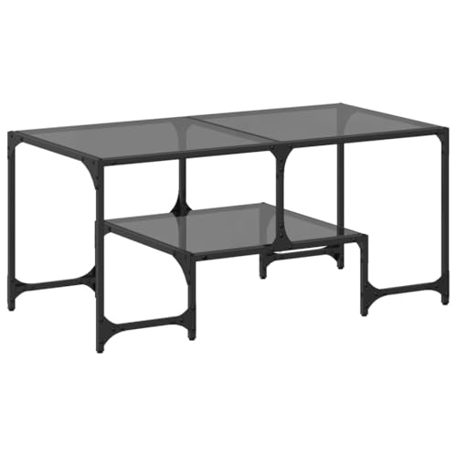 KTHLBRH Kleines Regal Coffee Table Living Room Living Room Table Wohnzimmer Tisch für Couch - Couchtisch mit Glasplatte Schwarz 98,5x50x45 cm Stahl für Schlafzimmer Wohnzimmer Balkon Garten von KTHLBRH