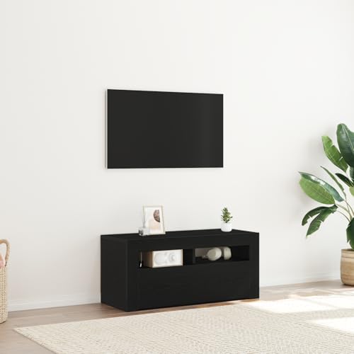 KTHLBRH LED TV-Schrank Schwarz Eiche Moderner TV-Ständer aus Eiche mit Stauraum und Kabelmanagement 90x35x40 cm Holzwerkstoff von KTHLBRH