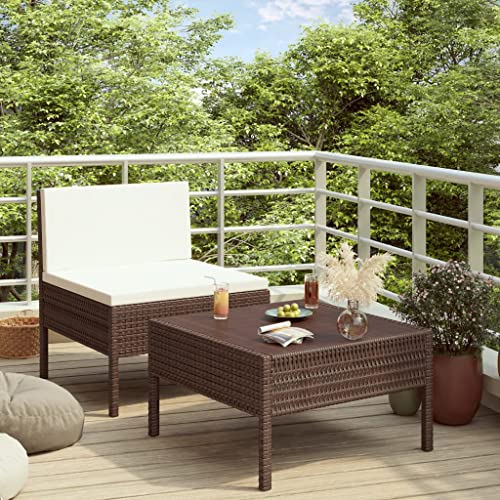 KTHLBRH Lounge Gartenmöbel Set Terrassenmöbel Balkonmöbel 2-TLG. Garten-Lounge-Set mit Auflagen Poly Rattan Braun von KTHLBRH