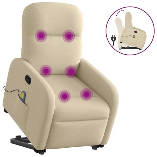 KTHLBRH Massagesessel mit Aufstehhilfe Creme Stoff Küchenstuhl Wohnzimmerstuhl für Küche Schlafzimmer von KTHLBRH
