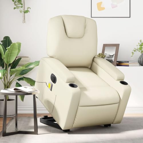 KTHLBRH Massagesessel mit Aufstehhilfe Elektrisch Creme Kunstleder Schlafzimmerstuhl Stuhl für Wohnzimmer Büro von KTHLBRH