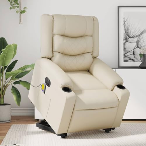KTHLBRH Massagesessel mit Aufstehhilfe Elektrisch Creme Kunstleder Wohnzimmerstuhl Wohnzimmersessel für Büro Wohnzimmer von KTHLBRH