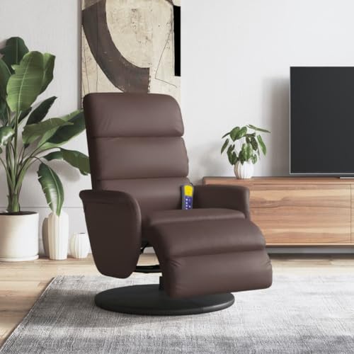 KTHLBRH Massagesessel mit Fußteil Braun Kunstleder Lesesessel Bürostuhl für Schlafzimmer Wohnzimmer von KTHLBRH