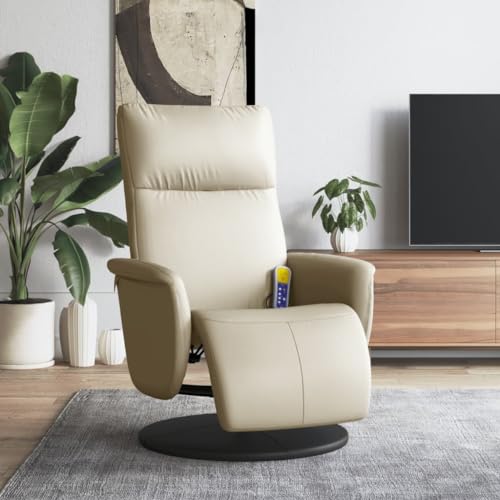 KTHLBRH Massagesessel mit Fußteil Creme Kunstleder Wohnzimmersessel Lesesessel für Wohnzimmer Schlafzimmer von KTHLBRH