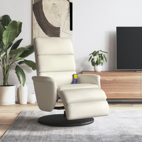 KTHLBRH Massagesessel mit Fußteil Creme Kunstleder Wohnzimmersessel Schlafzimmerstuhl für Küche Wohnzimmer von KTHLBRH