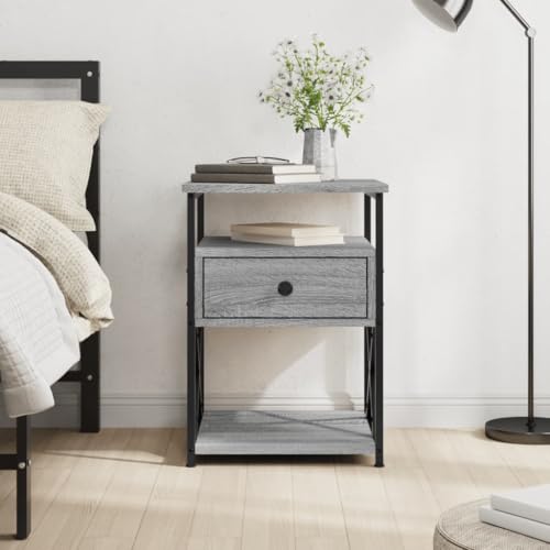 KTHLBRH Nachttisch Grau Sonoma-Eiche Bedside Table kommode mit schubladen for Zimmer Schlafzimmer 40x42x55 cm Holzwerkstoff von KTHLBRH
