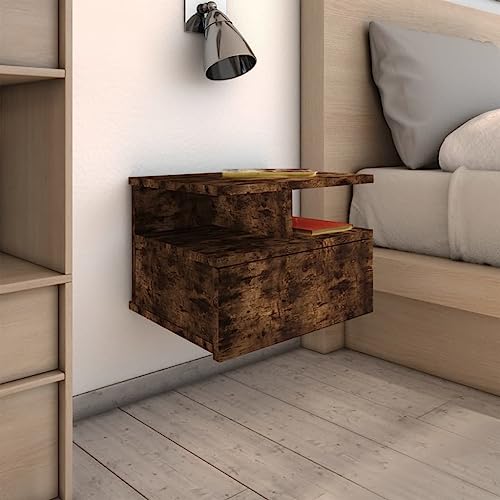 KTHLBRH Nachttisch Hängend Räuchereiche nachttisch kommode mit schubladen for Wohnzimmer Schlafzimmer 40x31x27 cm Holzwerkstoff von KTHLBRH