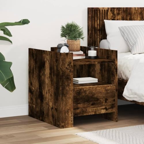 KTHLBRH Nachttisch Räuchereiche kommode mit schubladen badschrank schmal for Wohnzimmer Schlafzimmer 45x50x50 cm Holzwerkstoff von KTHLBRH
