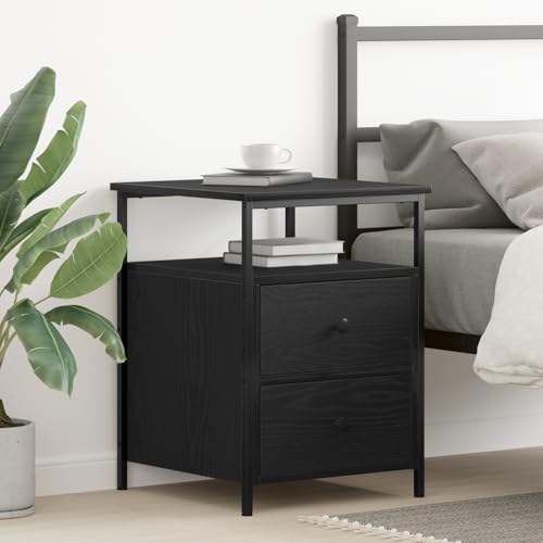 KTHLBRH Nachttisch Schwarz Eiche Bedside Table kommode mit schubladen for Zimmer Schlafzimmer 44x45x60 cm Holzwerkstoff und Stahl von KTHLBRH