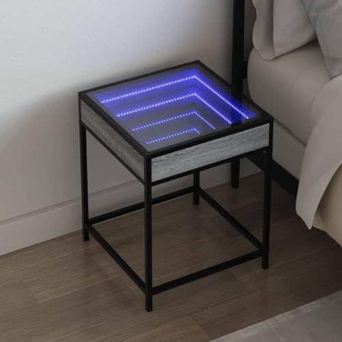 KTHLBRH Nachttisch mit Infinity-LED Grau Sonoma badschrank schmal nachttisch for Zimmer Wohnzimmer 40x40x51 cm von KTHLBRH