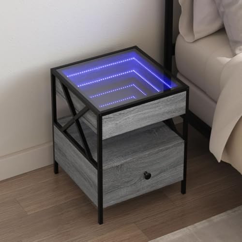 KTHLBRH Nachttisch mit Infinity-LED Grau Sonoma kommode mit schubladen nachtschrank for Wohnzimmer Schlafzimmer 40x40x51 cm KTHLBRH Nachttisch mit Infinity-LED Grau Sonoma kommode mit schubladen nachtschrank for Wohnzimmer Schlafzimmer 40x40x51 cm von KTHLBRH