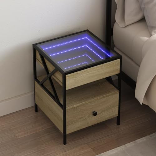 KTHLBRH Nachttisch mit Infinity-LED Sonoma-Eiche Bedside Table badschrank schmal for Schlafzimmer Zimmer 40x40x51 cm KTHLBRH Nachttisch mit Infinity-LED Sonoma-Eiche Bedside Table badschrank schmal for Schlafzimmer Zimmer 40x40x51 cm von KTHLBRH