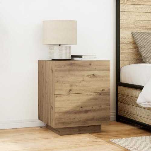 KTHLBRH Nachttisch mit LED-Leuchten Artisan Eiche Bedside Table badschrank schmal for Zimmer Wohnzimmer 45x40x55 cm von KTHLBRH