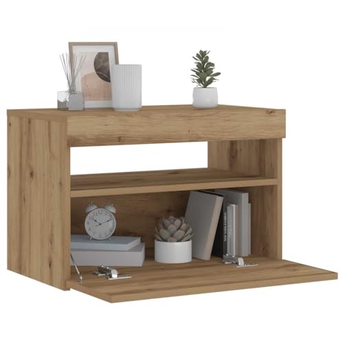 KTHLBRH Nachttisch mit LED-Leuchten Artisan-Eiche nachtschrank kommode mit schubladen for Wohnzimmer Schlafzimmer 60x35x40 cm KTHLBRH Nachttisch mit LED-Leuchten Artisan-Eiche nachtschrank kommode mit schubladen for Wohnzimmer Schlafzimmer 60x35x40 cm von KTHLBRH