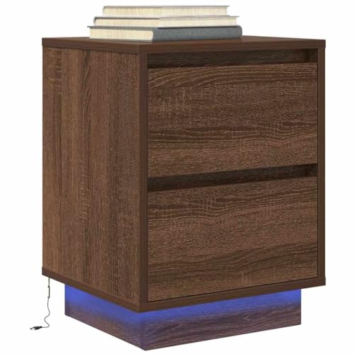 KTHLBRH Nachttisch mit LED-Leuchten Braun Eichen-Optik badschrank schmal kommode mit schubladen for Wohnzimmer Schlafzimmer 38x34x50 cm KTHLBRH Nachttisch mit LED-Leuchten Braun Eichen-Optik badschrank schmal kommode mit schubladen for Wohnzimmer Schlafzimmer 38x34x50 cm von KTHLBRH