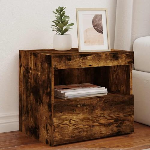 KTHLBRH Nachttisch mit LED-Leuchten Räuchereiche Bedside Table badschrank schmal for Zimmer Schlafzimmer 50x40x45 cm KTHLBRH Nachttisch mit LED-Leuchten Räuchereiche Bedside Table badschrank schmal for Zimmer Schlafzimmer 50x40x45 cm von KTHLBRH