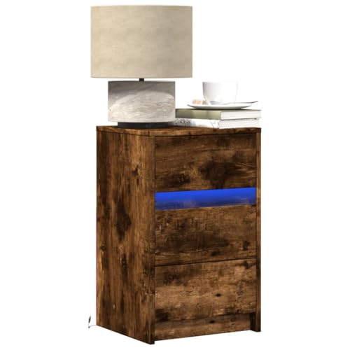 KTHLBRH Nachttisch mit LED-Leuchten Räuchereiche Holzwerkstoff badschrank schmal Bedside Table for Zimmer Schlafzimmer KTHLBRH Nachttisch mit LED-Leuchten Räuchereiche Holzwerkstoff badschrank schmal Bedside Table for Zimmer Schlafzimmer von KTHLBRH