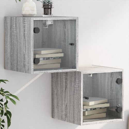 KTHLBRH Nachttische mit Glastüren 2 STK. Grau Sonoma kommode mit schubladen nachttische for Zimmer Schlafzimmer 35x37x35 cm von KTHLBRH