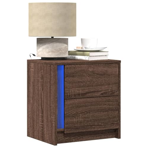 KTHLBRH Nachttische mit LED-Leuchten 2 STK. Braun Eiche Holzwerkstoff badschrank schmal nachtschrank for Schlafzimmer Wohnzimmer von KTHLBRH