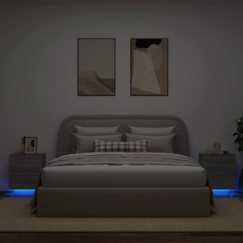 KTHLBRH Nachttische mit LED-Leuchten 2 STK. Grau Sonoma Holzwerkstoff beistelltisch badschrank schmal for Schlafzimmer Zimmer KTHLBRH Nachttische mit LED-Leuchten 2 STK. Grau Sonoma Holzwerkstoff beistelltisch badschrank schmal for Schlafzimmer Zimmer von KTHLBRH