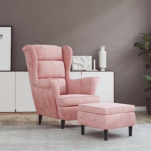 KTHLBRH Ohrensessel mit Hocker Rosa Samt Küchenstuhl Wohnzimmerstuhl für Büro Küche von KTHLBRH
