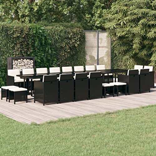 KTHLBRH Outdoor Lounge Garten möbel draußen Balkon Tisch und stühle 21-TLG. Garten-Essgruppe mit Kissen Schwarz Poly Rattan von KTHLBRH