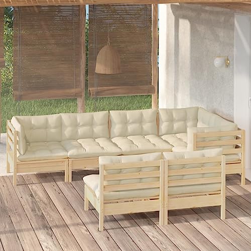 KTHLBRH Outdoor Lounge Garten möbel draußen Balkon Tisch und stühle 7-TLG. Garten-Lounge-Set mit Creme Kissen Massivholz Kiefer von KTHLBRH