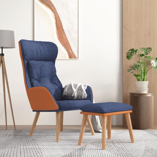 KTHLBRH Relaxsessel mit Hocker Blau Kunstleder & Stoff Lesesessel Küchenstuhl für Schlafzimmer Hotel von KTHLBRH