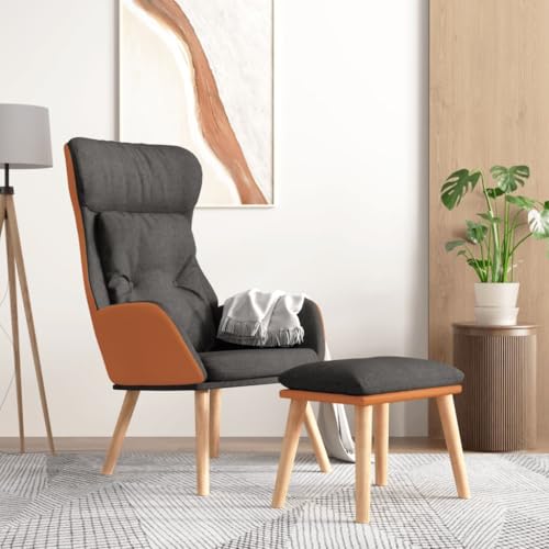 KTHLBRH Relaxsessel mit Hocker Dunkelgrau Kunstleder & Stoff Schlafzimmerstuhl Lesesessel für Schlafzimmer Büro von KTHLBRH