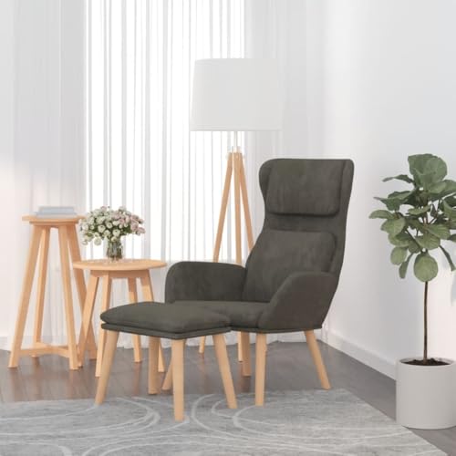 KTHLBRH Relaxsessel mit Hocker Dunkelgrau Samt Bürostuhl Wartezimmersessel für Wohnzimmer Küche von KTHLBRH