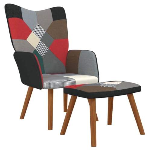 KTHLBRH Relaxsessel mit Hocker Patchwork Stoff Küchenstuhl Stuhl für Büro Hotel von KTHLBRH