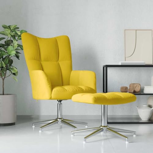 KTHLBRH Relaxsessel mit Hocker Senfgelb Samt Küchenstuhl Bürostuhl für Schlafzimmer Wohnzimmer von KTHLBRH
