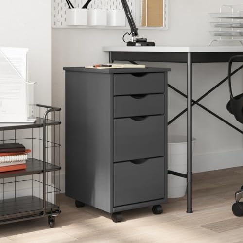 KTHLBRH Rollkommode mit Schubladen Professioneller Rolling File Cabinet Grau Kiefer Massiv von KTHLBRH