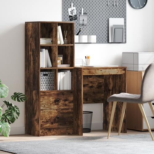 KTHLBRH Schreibtisch mit Stauraum Geräucherte Eiche Holzwerkstoff Schrank flurschrank for Innenraum Büro von KTHLBRH