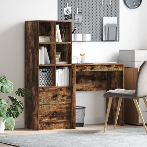KTHLBRH Schreibtisch mit Stauraum Geräucherte Eiche Holzwerkstoff gartenschrank kommoden for Schlafzimmer Wohnzimmer von KTHLBRH