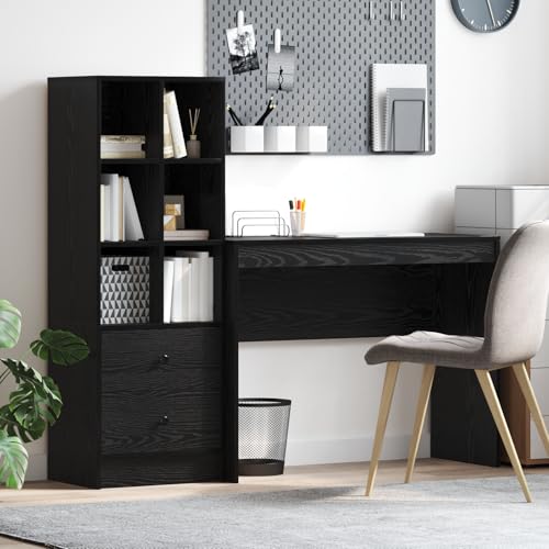 KTHLBRH Schreibtisch mit Stauraum Schwarz Eiche Holzwerkstoff sideboards kleiderschrank for Innenraum Büro von KTHLBRH