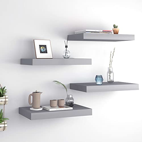 KTHLBRH Schwebende Wandregale 4 STK. Grau Wandboard Regal für Deko für Bad Büro 40x23x3,8cm MDF KTHLBRH Schwebende Wandregale 4 STK. Grau Wandboard Regal für Deko für Bad Büro 40x23x3,8cm MDF von KTHLBRH