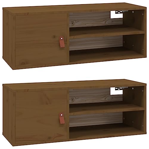 KTHLBRH Schwebendes Bücherregal Bücherregal Wand Küchenregal Wand Schwebendes Regal - Wandschränke 2 STK. Honigbraun 80x30x30 cm Massivholz Kiefer für Wohnzimmer Küchen Schlafzimmer Büro von KTHLBRH
