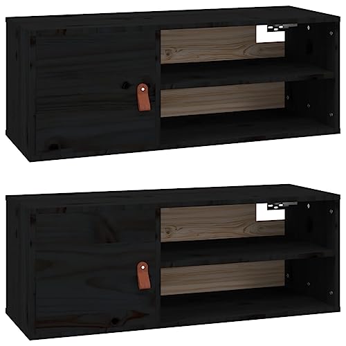 KTHLBRH Schwebendes Bücherregal Bücherregal Wand Küchenregal Wand Schwebendes Regal - Wandschränke 2 STK. Schwarz 80x30x30 cm Massivholz Kiefer für Wohnzimmer Küchen Schlafzimmer Büro von KTHLBRH