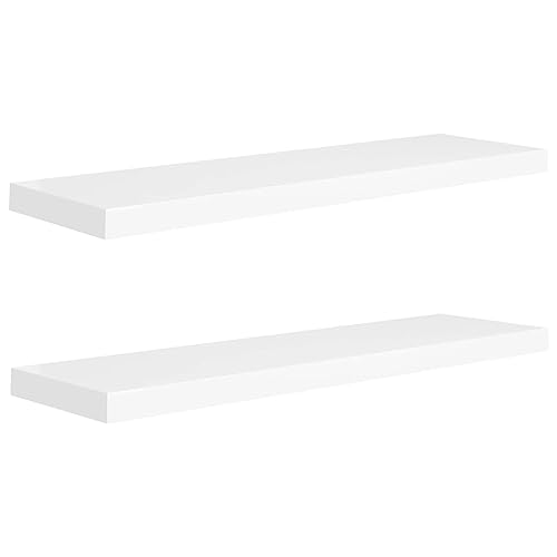 KTHLBRH Schwebendes Bücherregal Schweberegale Badezimmer Regal Bücherregal Schwebend - Schweberegale 2 STK. Weiß 90x23,5x3,8 cm MDF für Badezimmer Balkon Schlafzimmer Küchen von KTHLBRH