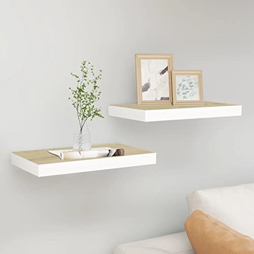 KTHLBRH Schweberegale 2 STK. Eichen-Optik und Weiß Regal Aufbewahrungsregal für Schlafzimmer Bad 40x23x3,8 cm MDF von KTHLBRH